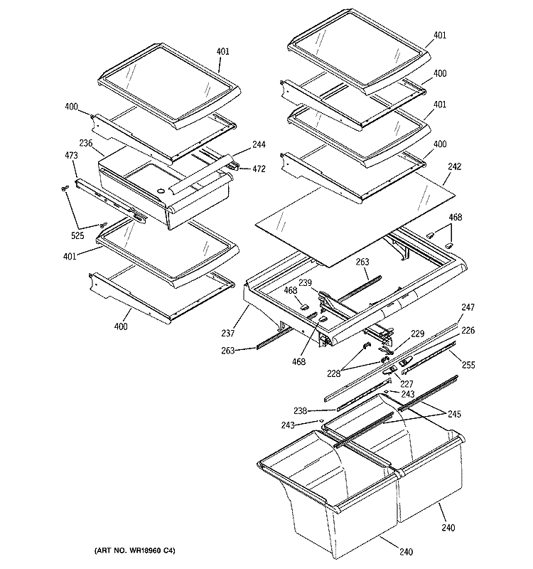 FRESH FOOD SHELVES Diagram and Parts List for GTS22WCPDRCC  General Electric Refrigerator
