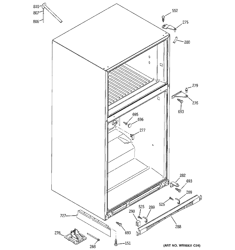 CASE PARTS Diagram and Parts List for GTS22WCPDRCC  General Electric Refrigerator
