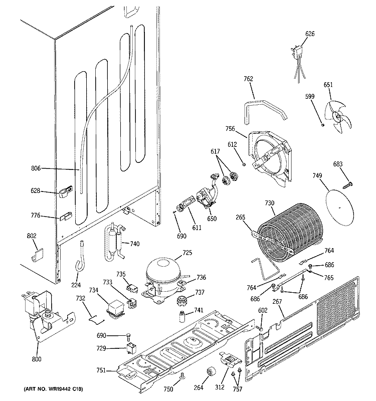 UNIT PARTS Diagram and Parts List for GTS22WCPDRCC  General Electric Refrigerator