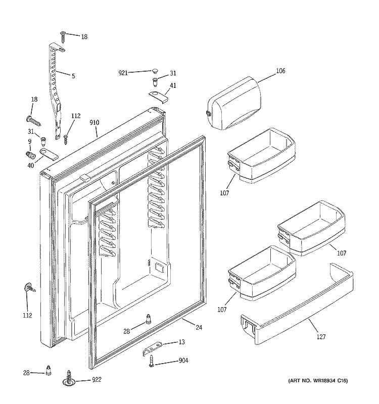 FRESH FOOD DOOR Diagram and Parts List for GTS22WSTCRSS  General Electric Refrigerator