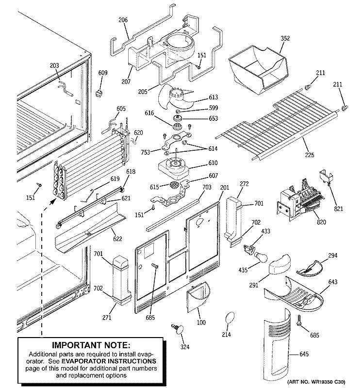 FREEZER SECTION Diagram and Parts List for GTS22WSTCRSS  General Electric Refrigerator