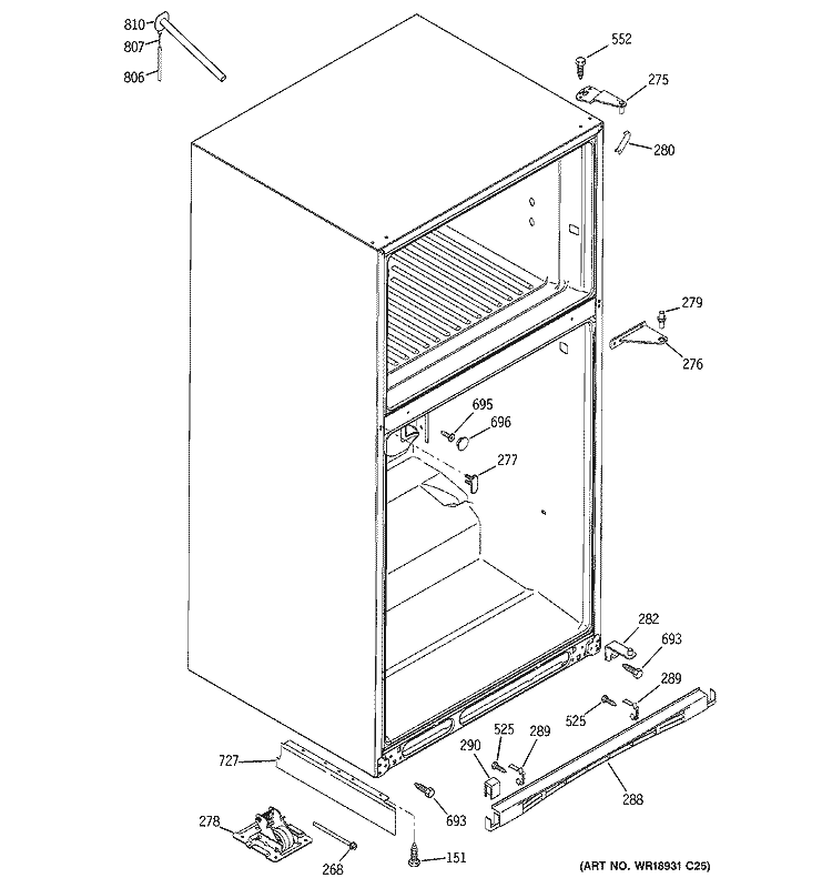 CASE PARTS Diagram and Parts List for GTS22WSTCRSS  General Electric Refrigerator