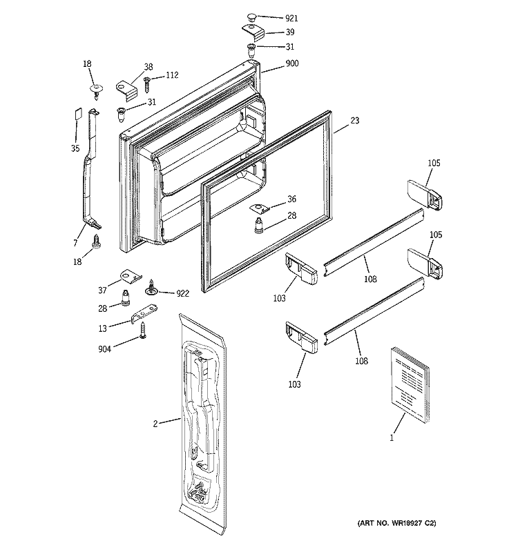 FREEZER DOOR Diagram and Parts List for HTS22GBPDRCC  Hotpoint Refrigerator