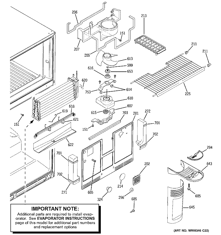 FREEZER SECTION Diagram and Parts List for HTS22GBPDRCC  Hotpoint Refrigerator
