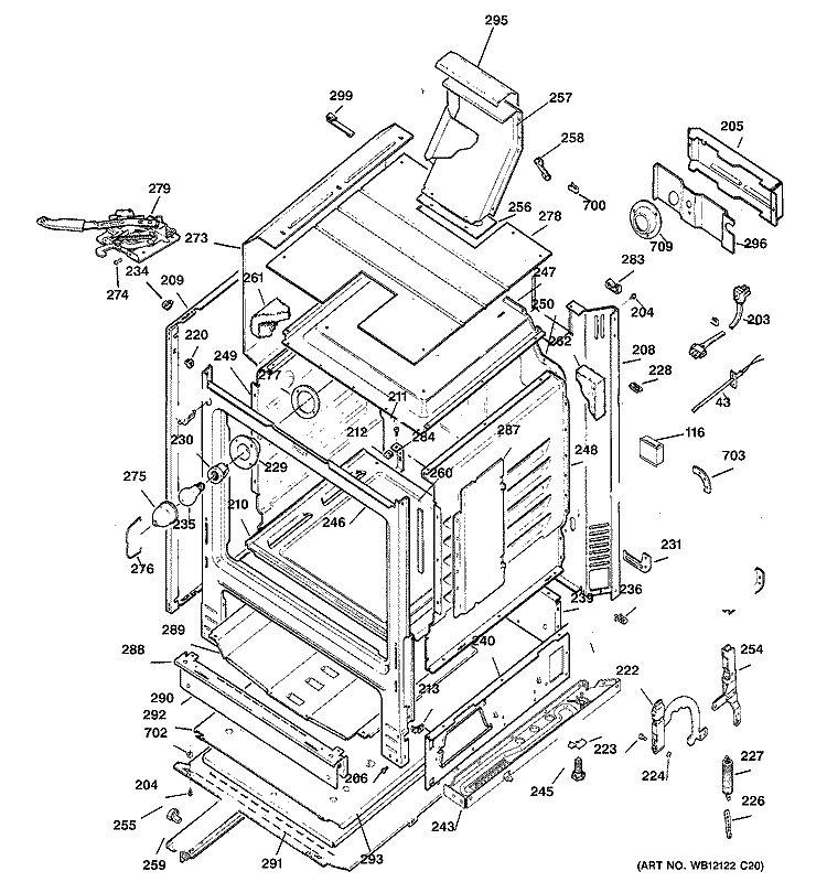 BODY PARTS Diagram and Parts List for JGBP35GXH5WW  General Electric Range