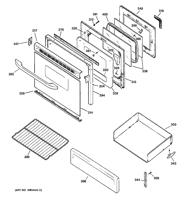 DOOR & DRAWER PARTS Diagram and Parts List for JGBP35GXH5WW  General Electric Range