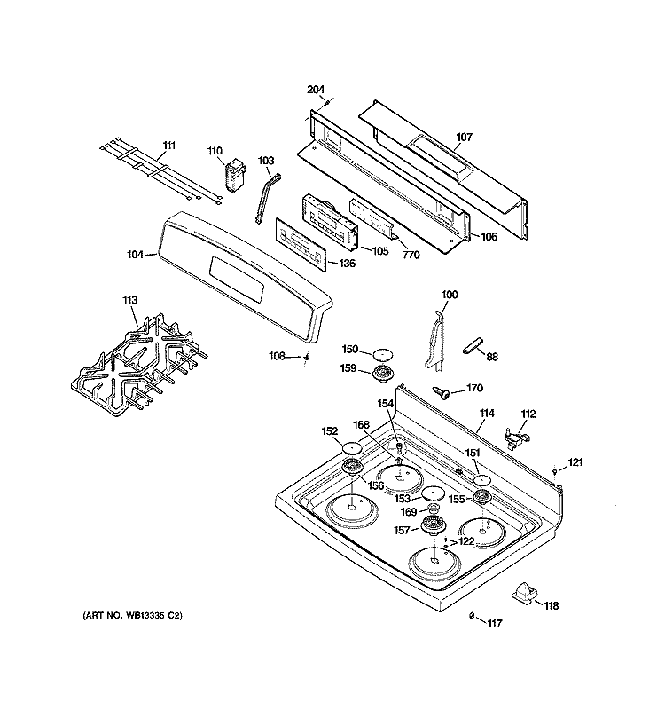 CONTROL PANEL & COOKTOP Diagram and Parts List for JGBP85SEL2SS  General Electric Range