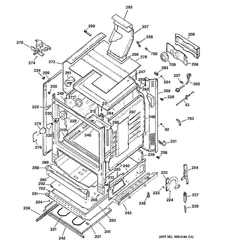 BODY PARTS Diagram and Parts List for JGBP90MEH7BC  General Electric Range