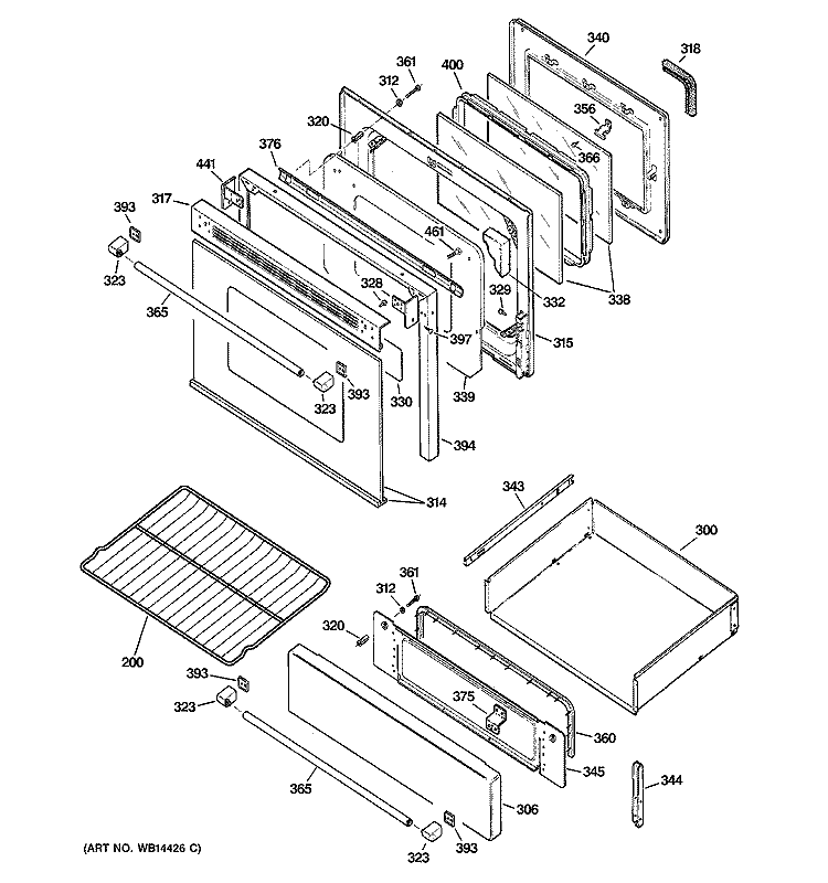 DOOR & DRAWER PARTS Diagram and Parts List for JGBP90MEH7BC  General Electric Range