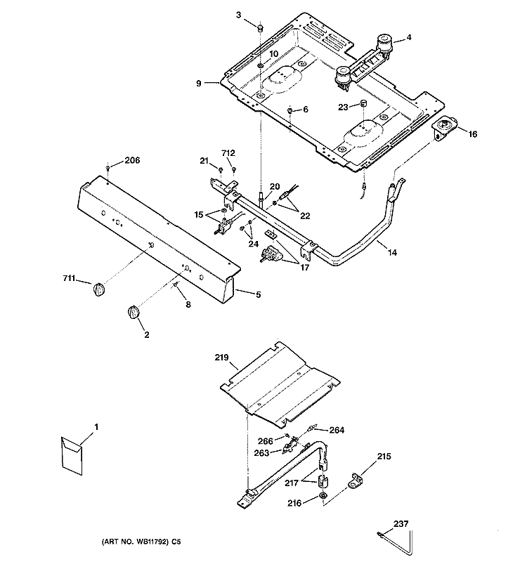 GAS & BURNER PARTS Diagram and Parts List for JGBS04BPM1WH  General Electric Range