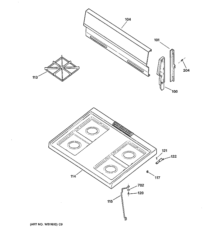CONTROL PANEL & COOKTOP Diagram and Parts List for JGBS07PEM1CC  General Electric Range