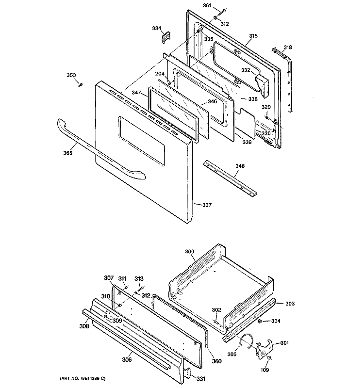 DOOR & DRAWER PARTS Diagram and Parts List for JGBS07PEM1CC  General Electric Range