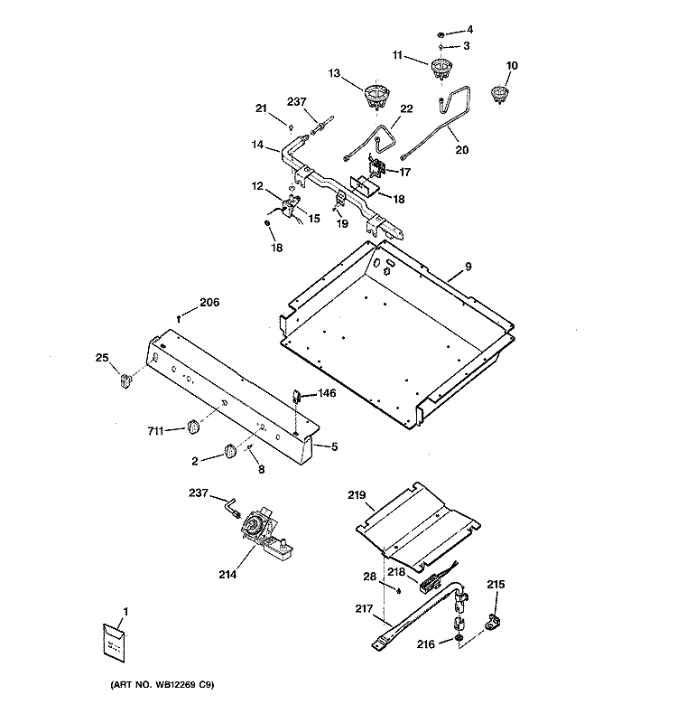GAS & BURNER PARTS Diagram and Parts List for JGBS24DEK3CC  General Electric Range