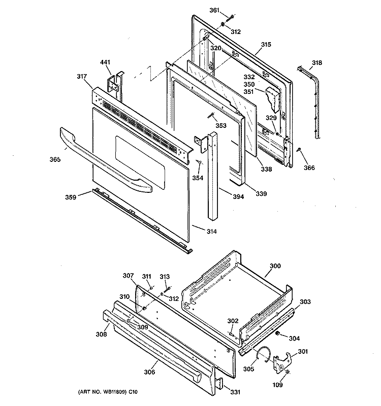 DOOR & DRAWER PARTS Diagram and Parts List for JGBS24DEK3CC  General Electric Range