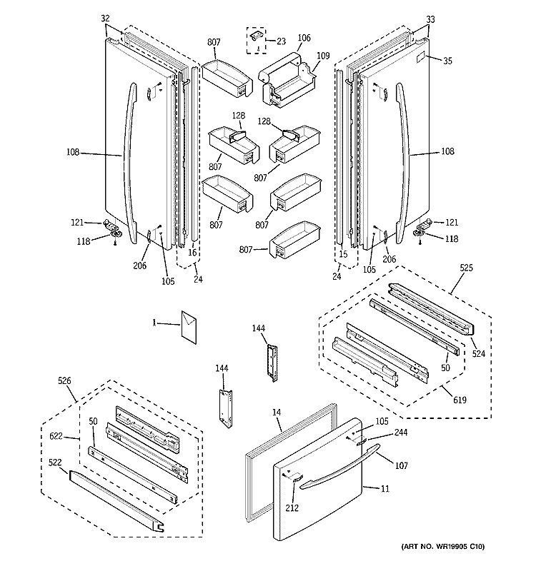 DOORS Diagram and Parts List for PFS22MISABB  General Electric Refrigerator