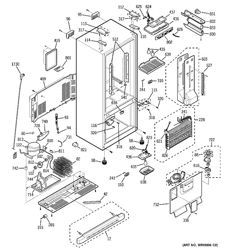 CABINET Diagram and Parts List for PFS22MISABB  General Electric Refrigerator