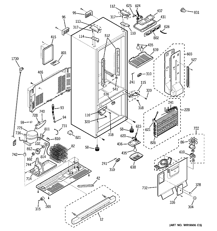 CABINET Diagram and Parts List for PFS22MBSBBB  General Electric Refrigerator