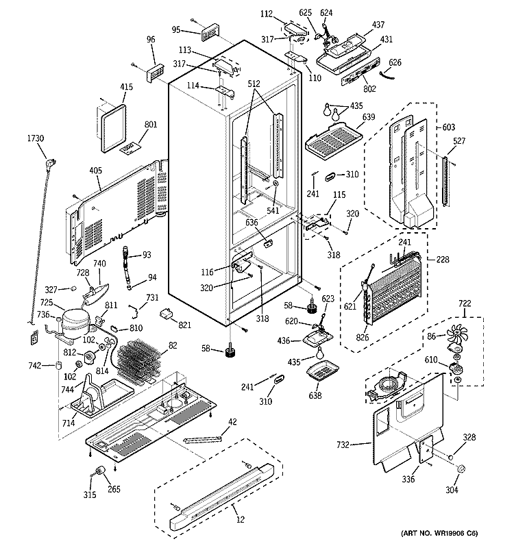 CABINET Diagram and Parts List for PFS22MBWAWW  General Electric Refrigerator