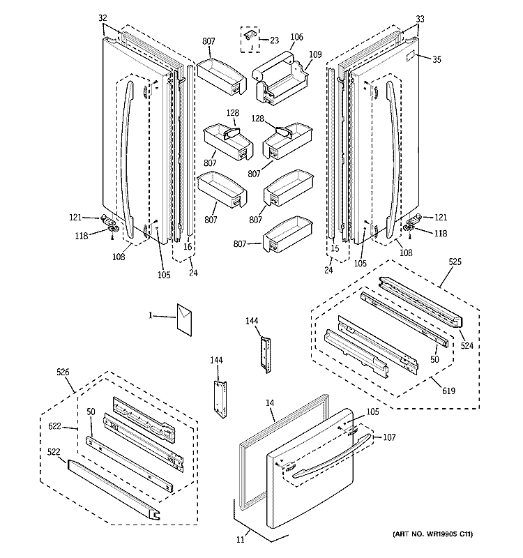 DOORS Diagram and Parts List for PFS22SBSASS  General Electric Refrigerator