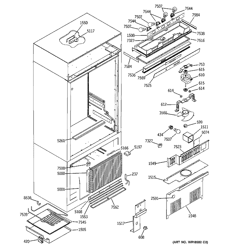 CONTROLS & COMPONENTS Diagram and Parts List for ZICS360NRCRH  General Electric Refrigerator