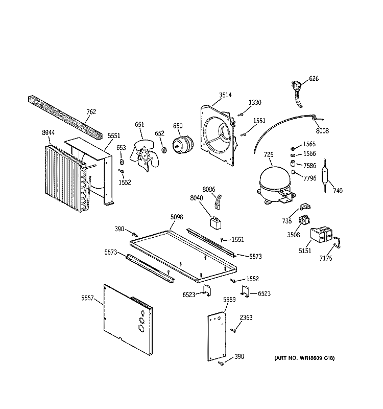 UNIT PARTS Diagram and Parts List for ZIR36NMBLH  General Electric Refrigerator