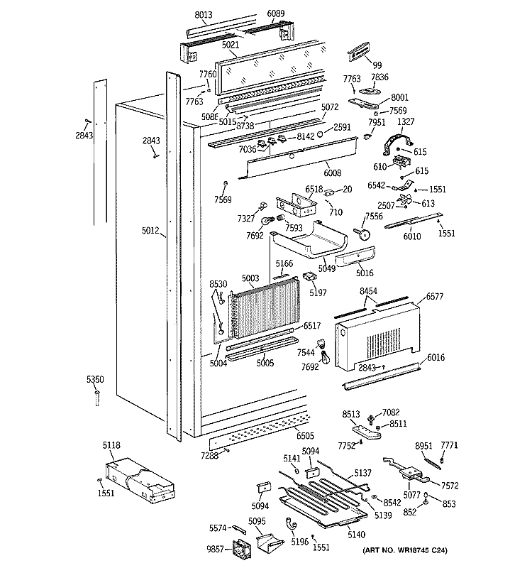 CABINET Diagram and Parts List for ZIR36NMFRH  General Electric Refrigerator