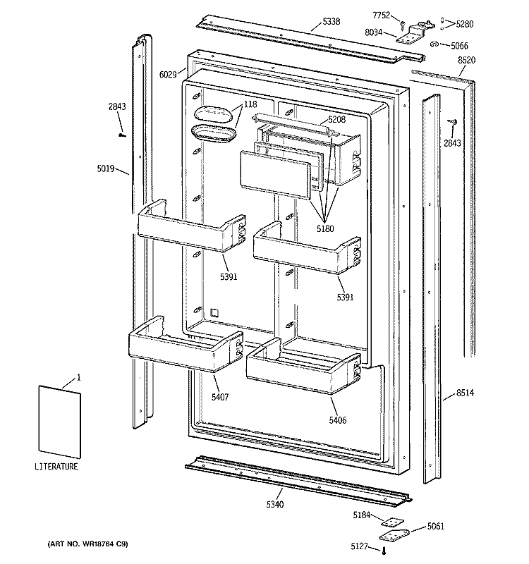 DOOR Diagram and Parts List for ZIR36NMHLH  General Electric Refrigerator