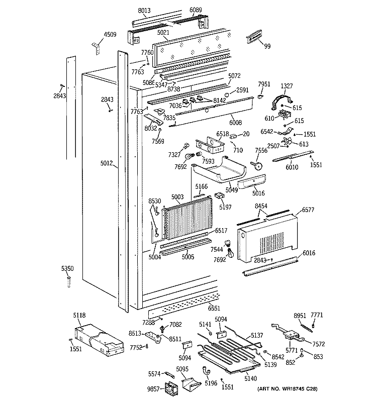 CABINET Diagram and Parts List for ZIR36NMHLH  General Electric Refrigerator