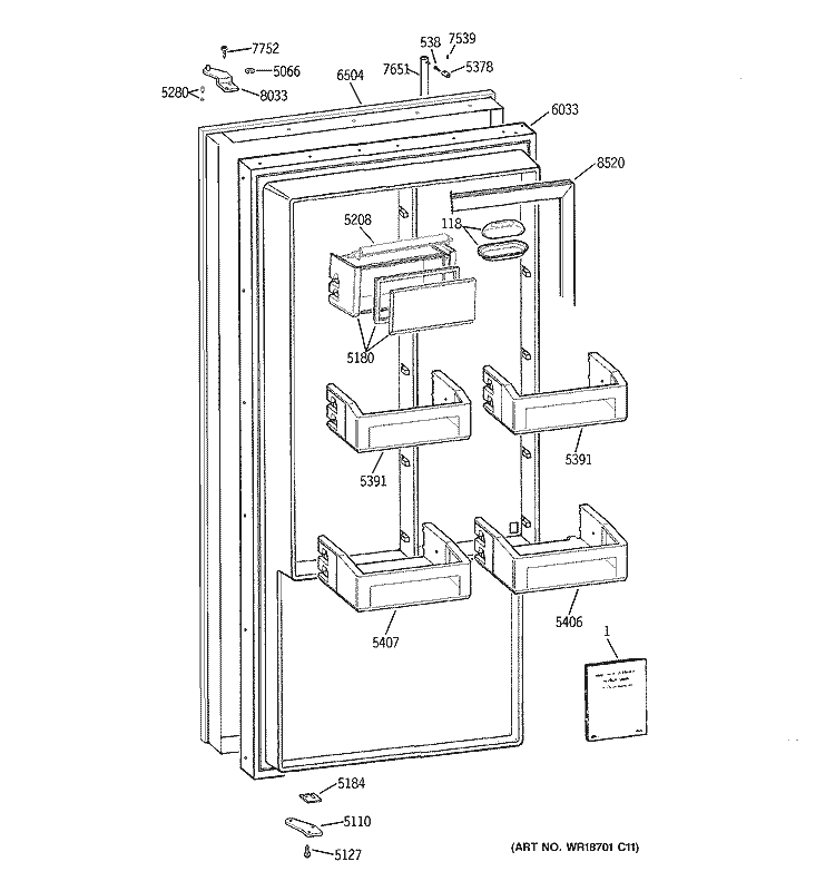 DOOR Diagram and Parts List for ZIRS36NMBRH  General Electric Refrigerator