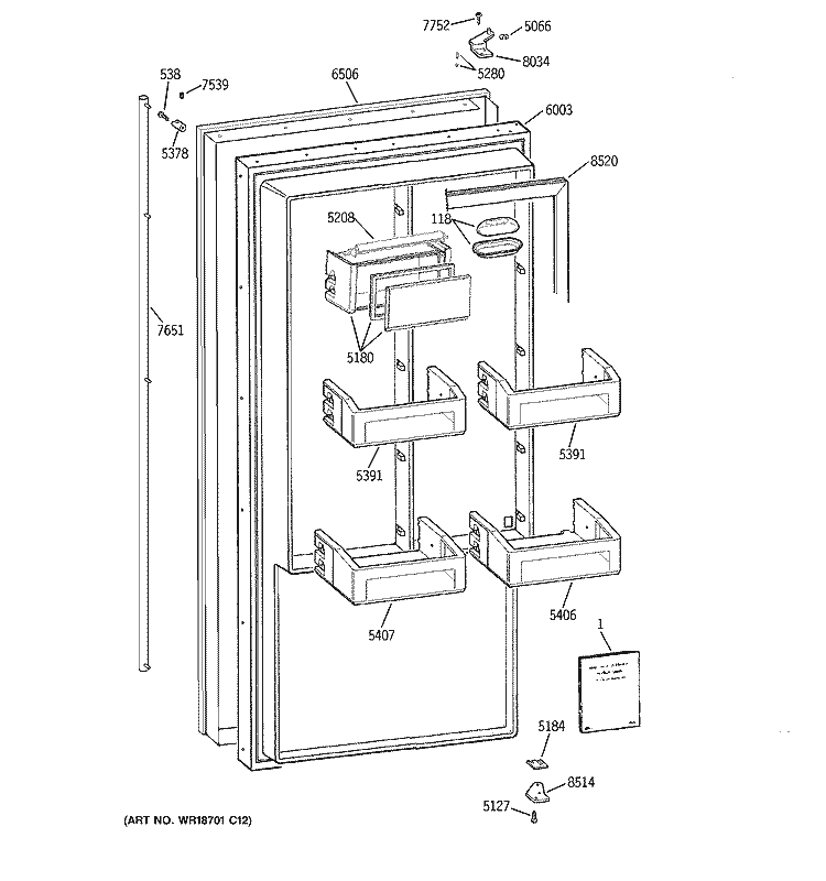 DOOR Diagram and Parts List for ZIRS36NMCLH  General Electric Refrigerator