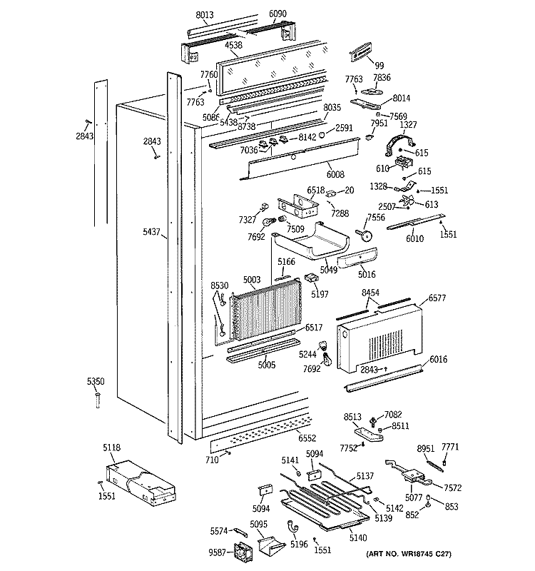 CABINET Diagram and Parts List for ZIRS36NMERH  General Electric Refrigerator