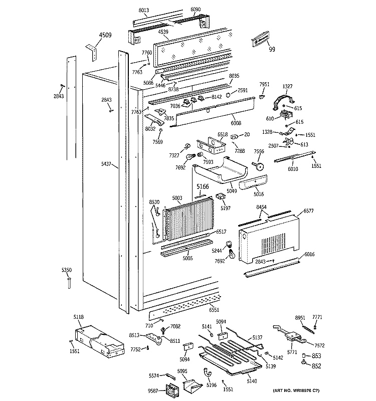 CABINET Diagram and Parts List for ZIRS36NMHLH  General Electric Refrigerator