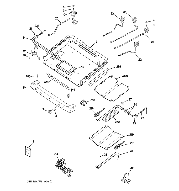 GAS & BURNER PARTS Diagram and Parts List for JGB916WEK6WW  General Electric Range