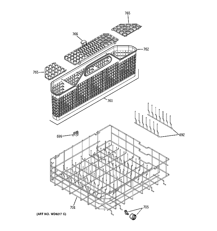 LOWER RACK ASSEMBLY Diagram and Parts List for GLDL500N00CC  General Electric Dishwasher