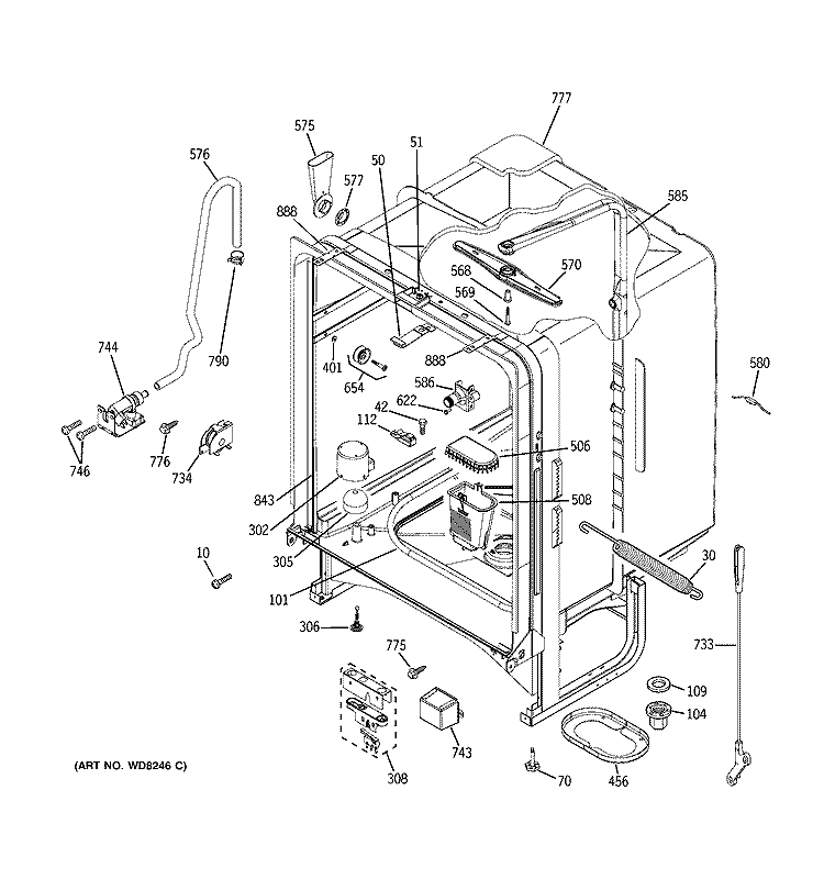 BODY PARTS Diagram and Parts List for GLDL560N00SS  General Electric Dishwasher