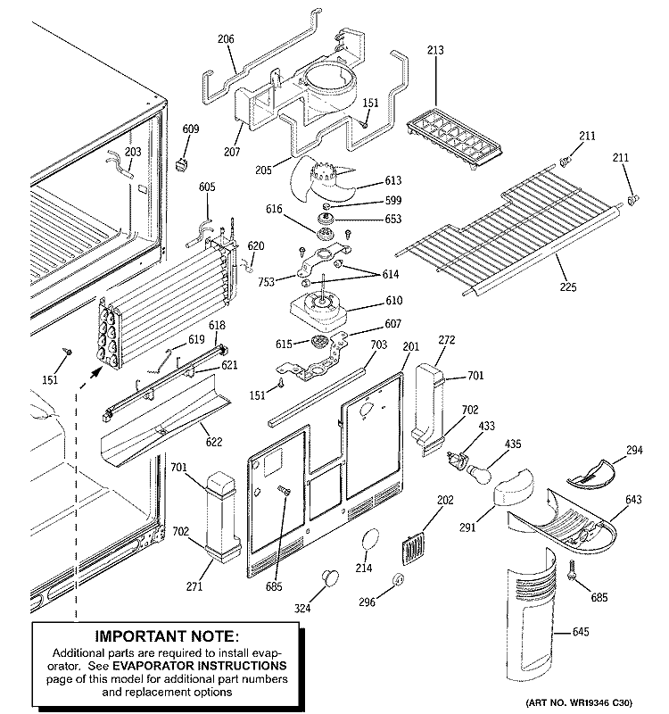 FREEZER SECTION Diagram and Parts List for ETS22SBSCRSS  General Electric Refrigerator