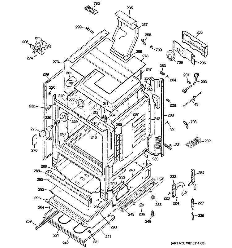 BODY PARTS Diagram and Parts List for JGB908BEK7BB  General Electric Range