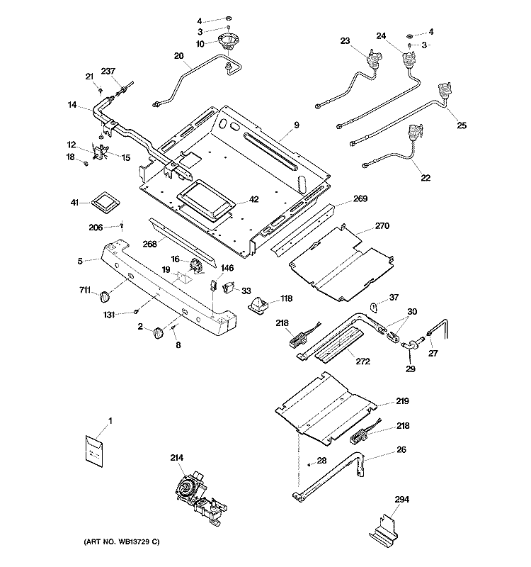 GAS & BURNER PARTS Diagram and Parts List for JGB918BEK6BB  General Electric Range