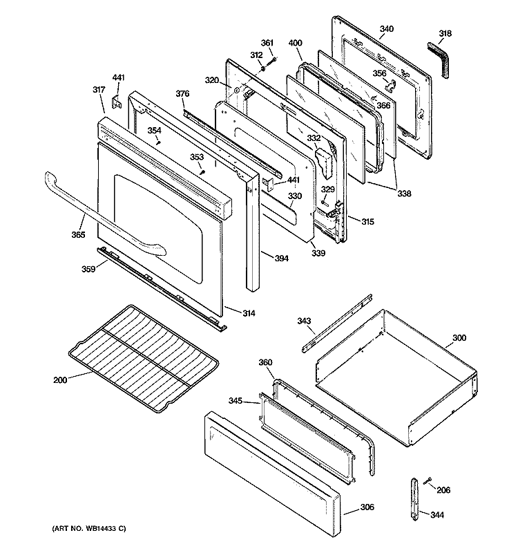DOOR & DRAWER PARTS Diagram and Parts List for JGBP85BEL2BB  General Electric Range