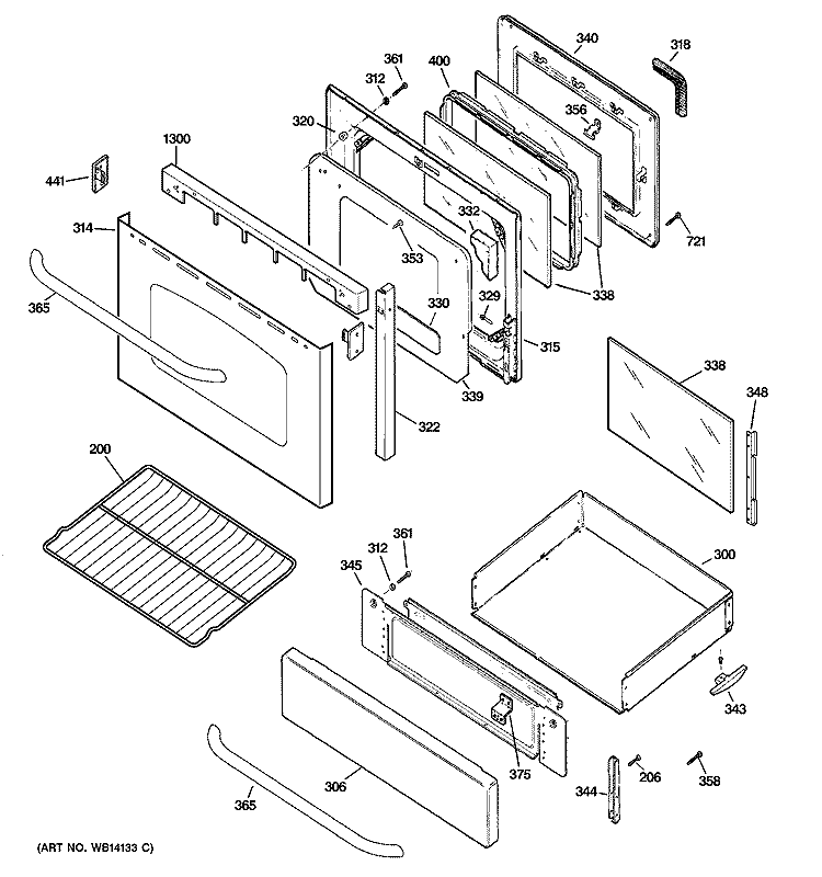 DOOR & DRAWER PARTS Diagram and Parts List for JGBP87SEM1SS  General Electric Range