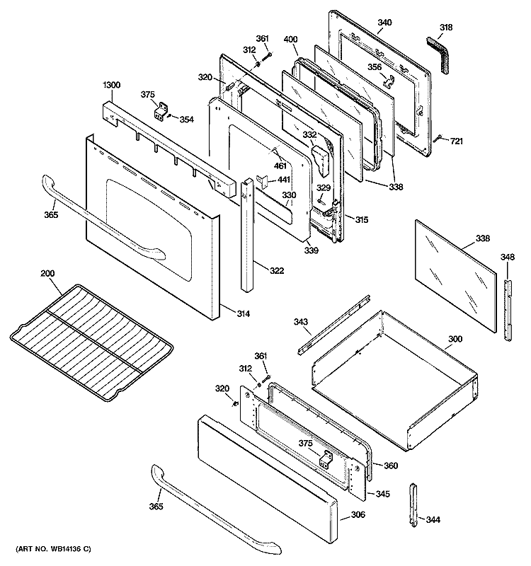 DOOR & DRAWER PARTS Diagram and Parts List for JGBP88SEM1SS  General Electric Range