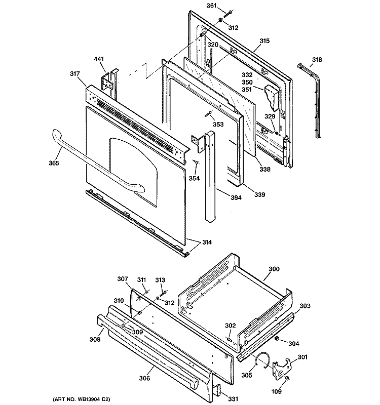 DOOR & DRAWER PARTS Diagram and Parts List for JGBS80SEL2SS  General Electric Range