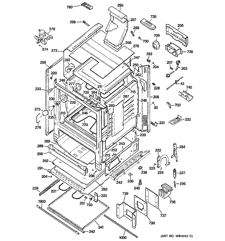 BODY PARTS Diagram and Parts List for P2B912SEM1SS  General Electric Range