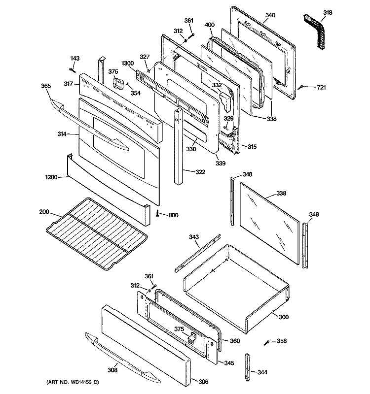 DOOR & DRAWER PARTS Diagram and Parts List for P2B912SEM1SS  General Electric Range