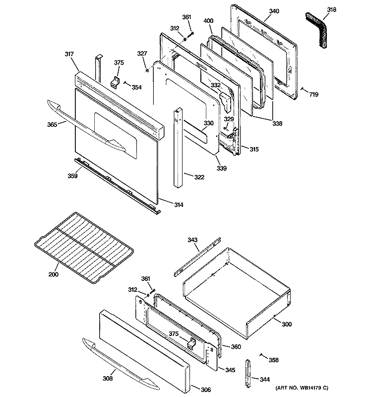 DOOR & DRAWER PARTS Diagram and Parts List for PGB916DEM1CC  General Electric Range