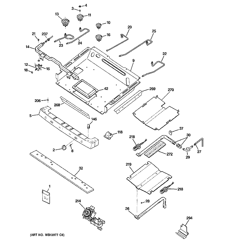 GAS & BURNER PARTS Diagram and Parts List for PGB916SEM1SS  General Electric Range