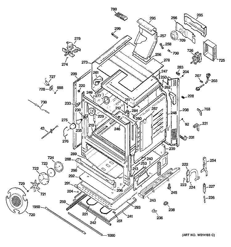 BODY PARTS Diagram and Parts List for PGB916SEM1SS  General Electric Range