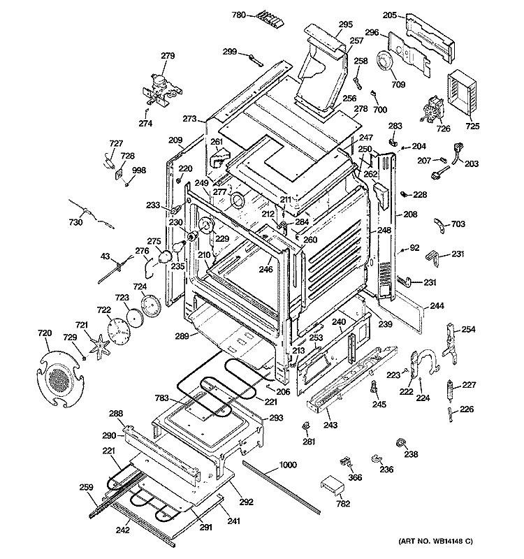 BODY PARTS Diagram and Parts List for PGB918DEM1WW  General Electric Range