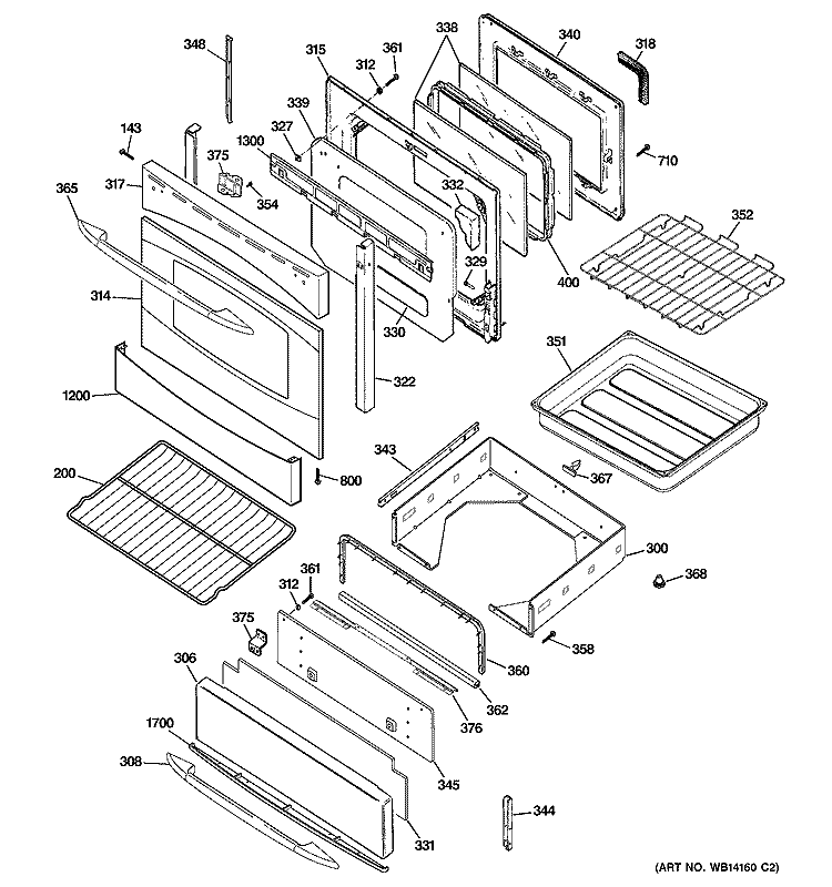 DOOR & DRAWER PARTS Diagram and Parts List for PGB918SEM1SS  General Electric Range