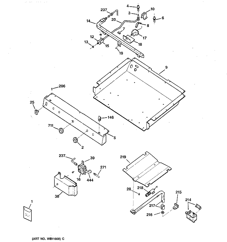GAS & BURNER PARTS Diagram and Parts List for JGBS23WEV4WW  General Electric Range